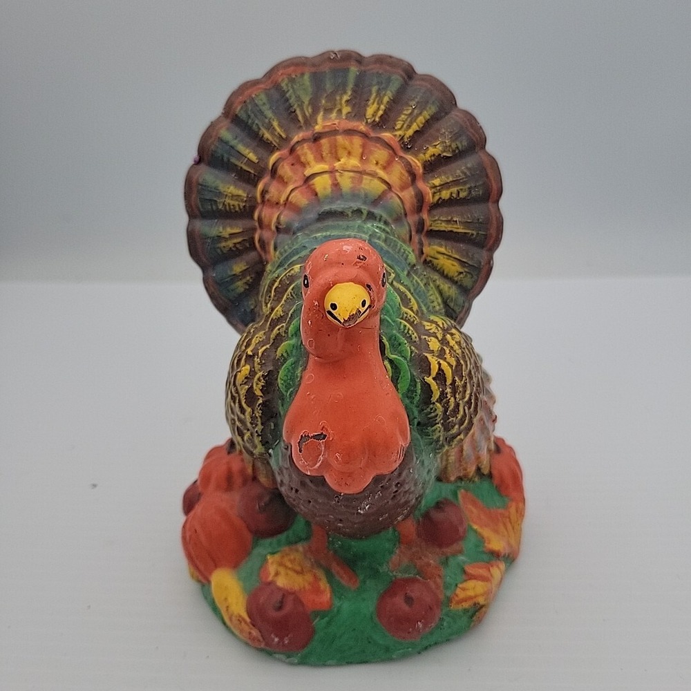 Vintage Turkey Thanksgiving Candle Sitting with Pumpkins Fall Decor Wax Figurine